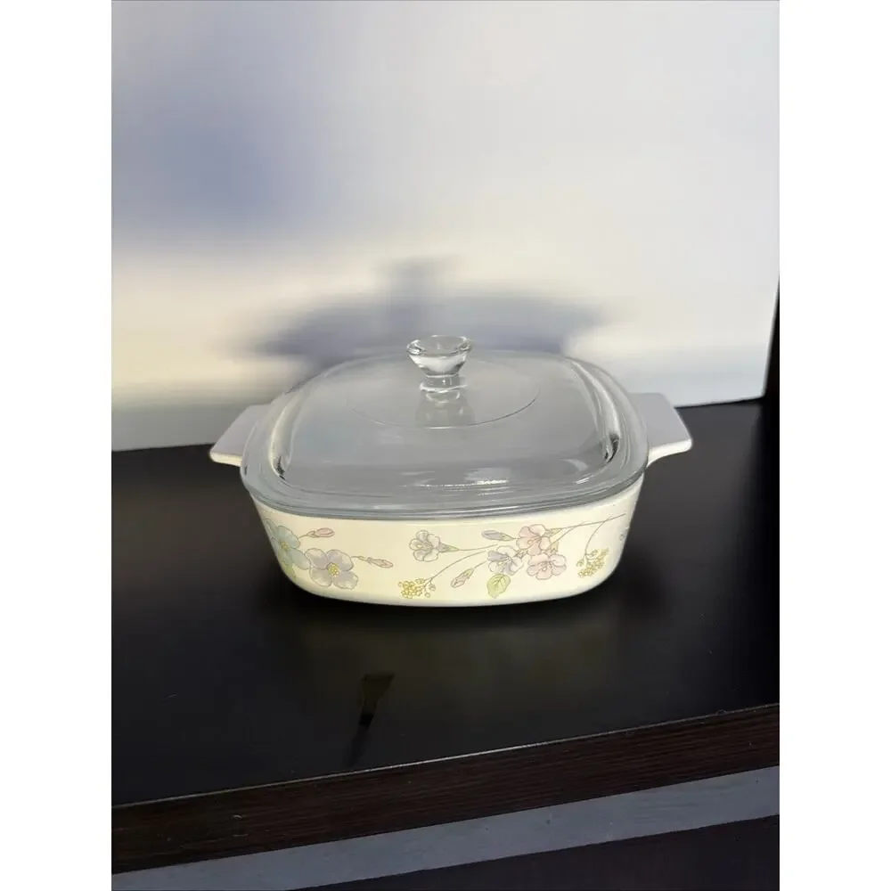 Corning Ware Pastel Bouquet 1 liter A-1-B Casserole Dish w/ Original Pyrex Lid